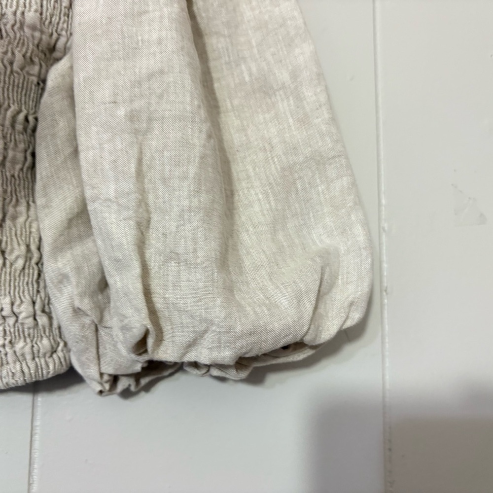 DISSH Frankie Natural Linen Shirred Crop Top Puff Sleeves Size 2 - Picture 6 of 7